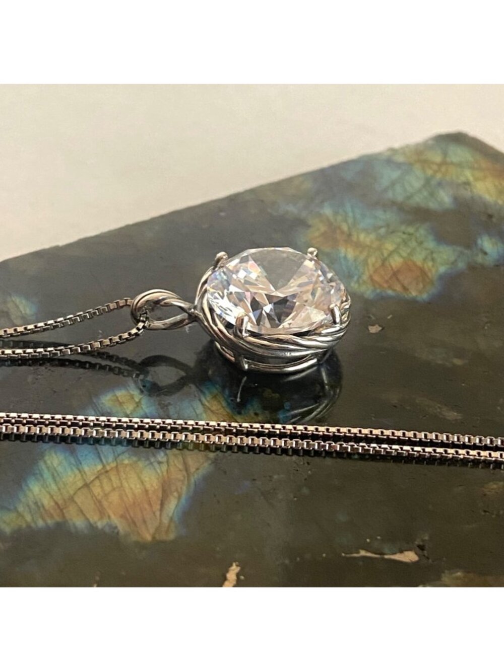 Sterling Silver 925 IL Large Round Prong Set CZ Pendant Necklace 18" Chain - Picture 3 of 15